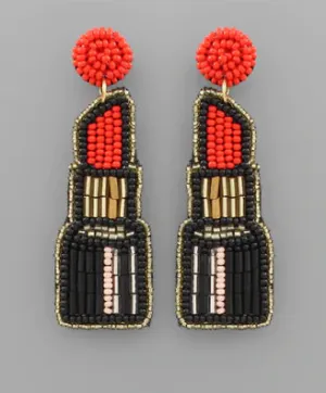 Beaded Earrings, Red Lipstick