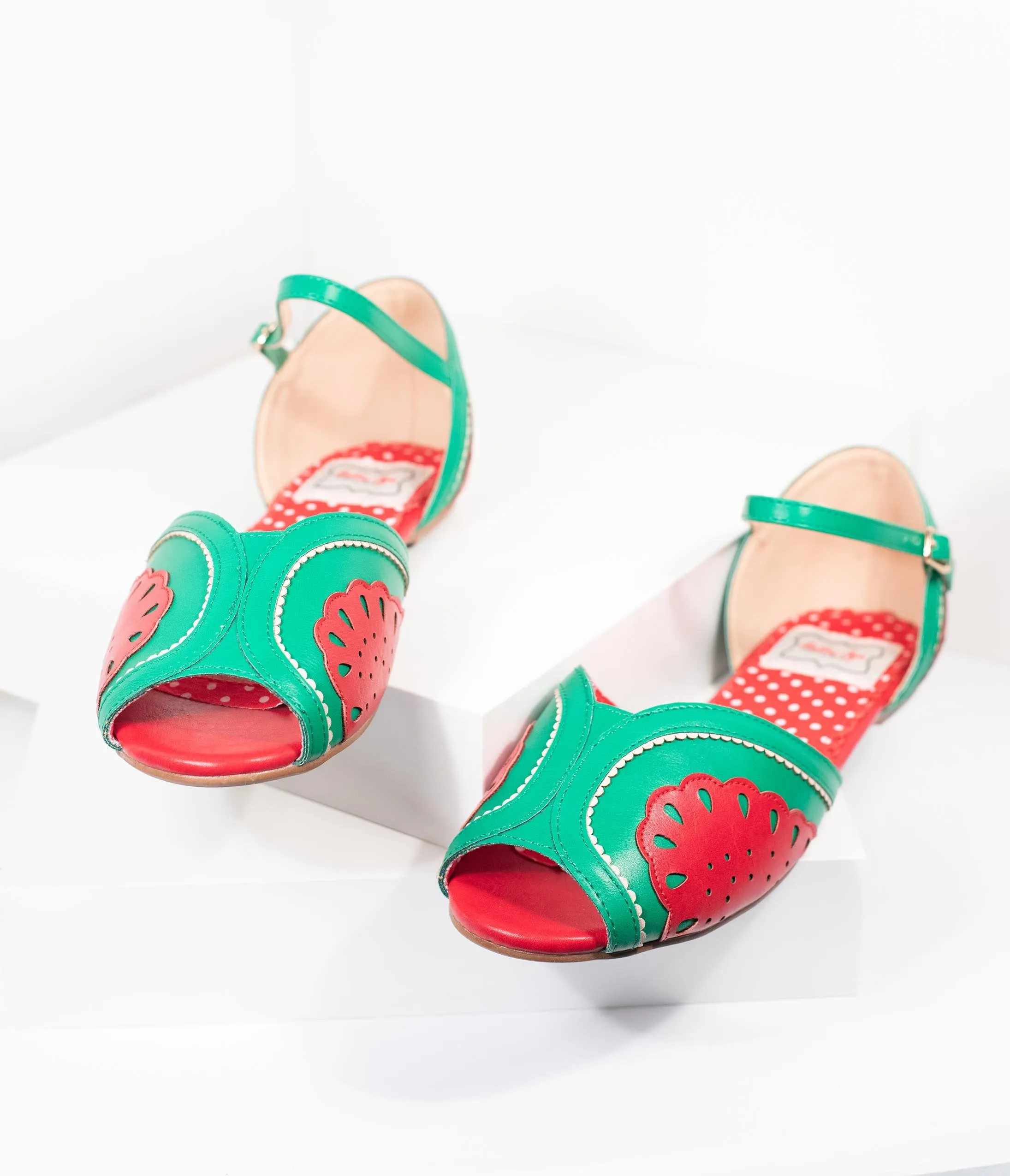 Bettie Page Red & Green Leatherette Peep Toe Fruitie Watermelon Sandals