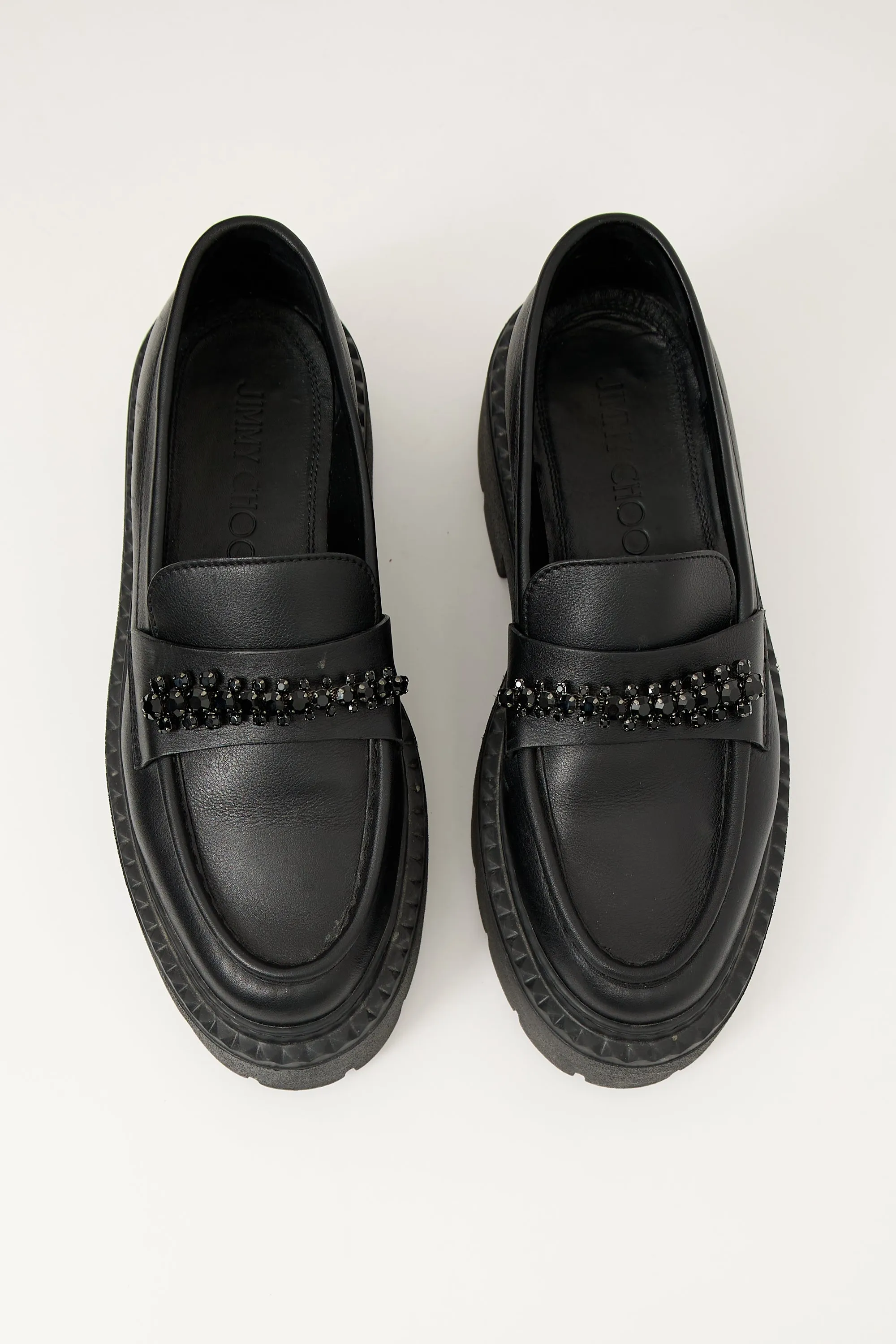 Black Leather Bryer Crystal Loafer