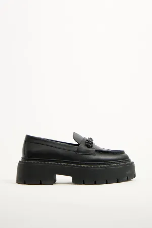 Black Leather Bryer Crystal Loafer