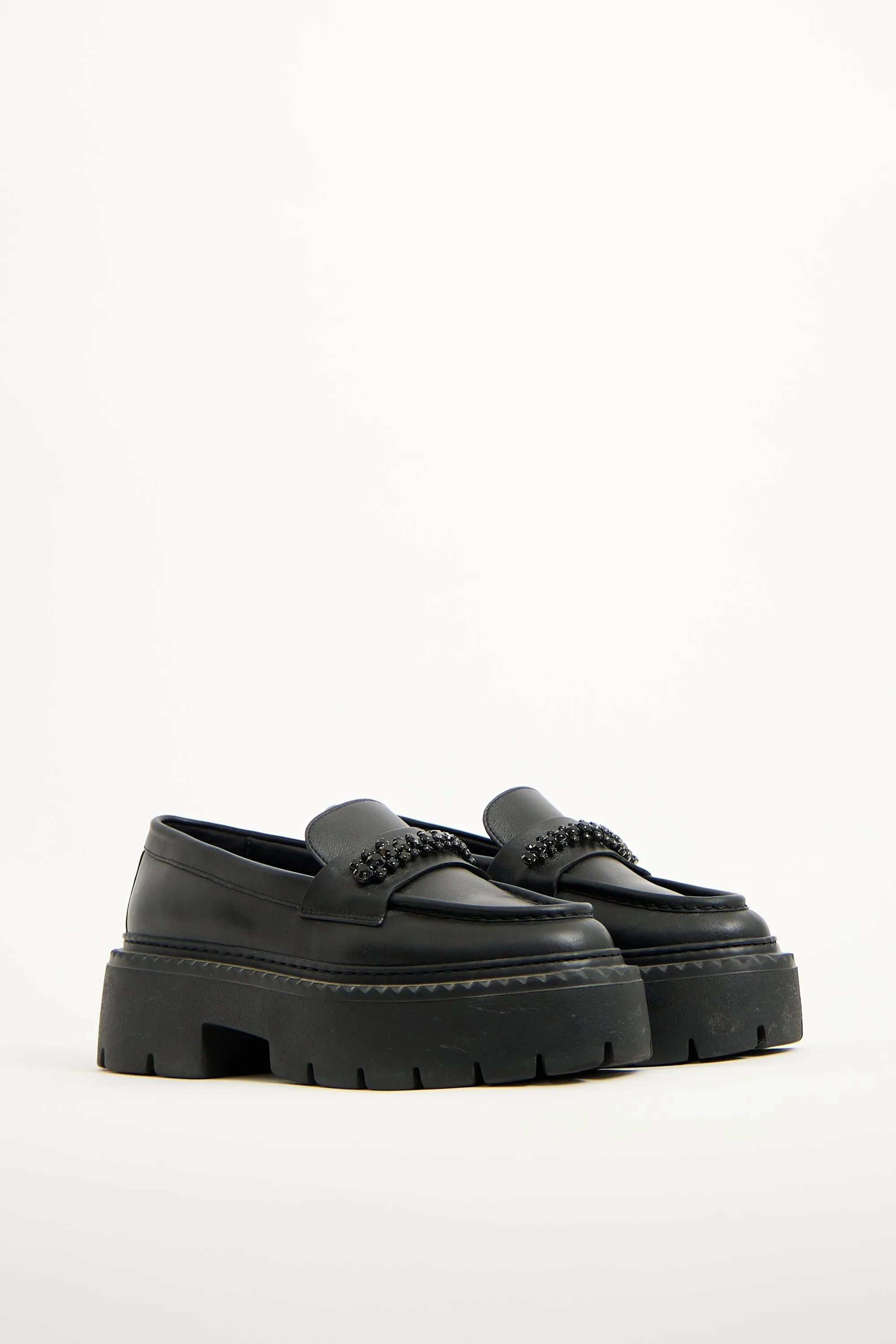 Black Leather Bryer Crystal Loafer