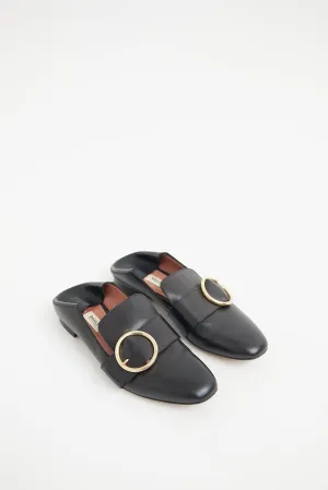 Black Leather Buckle Slip-On Loafer