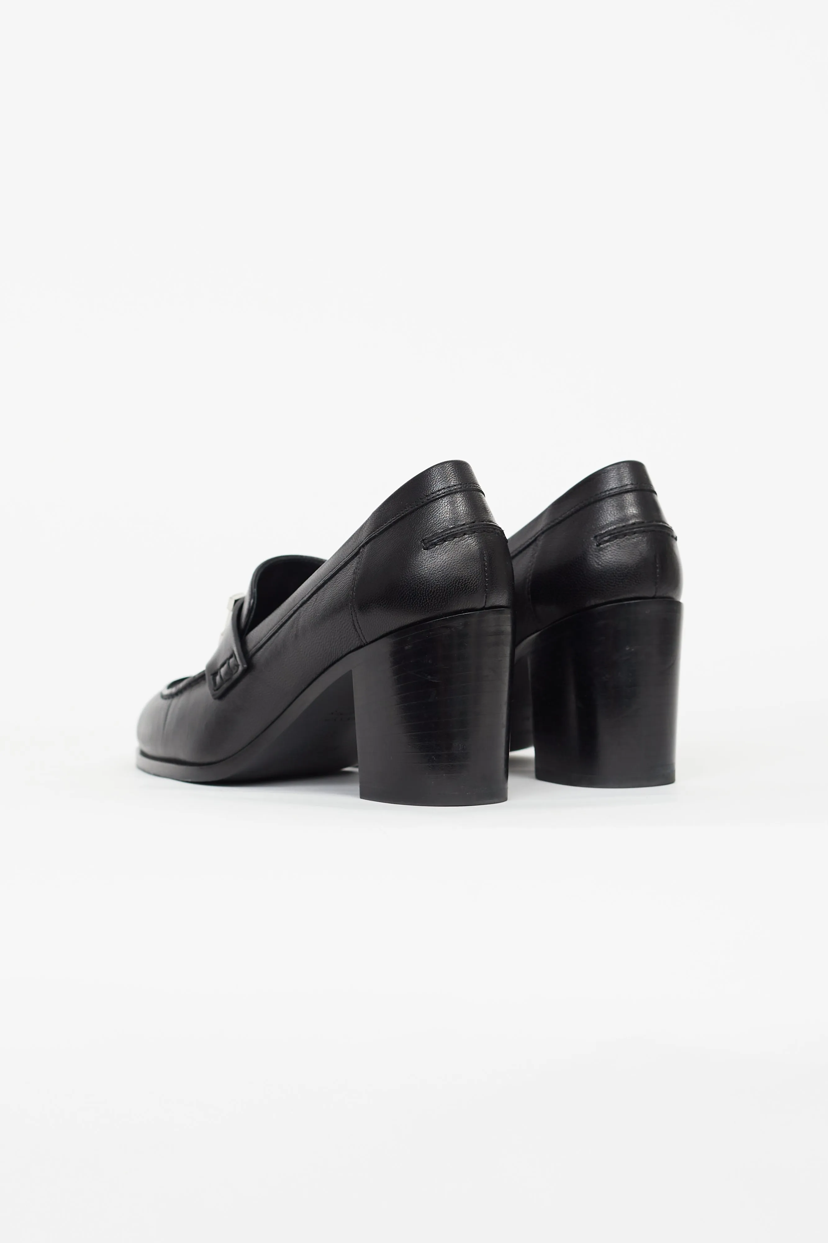 Black Leather Dauphine Heeled Loafer