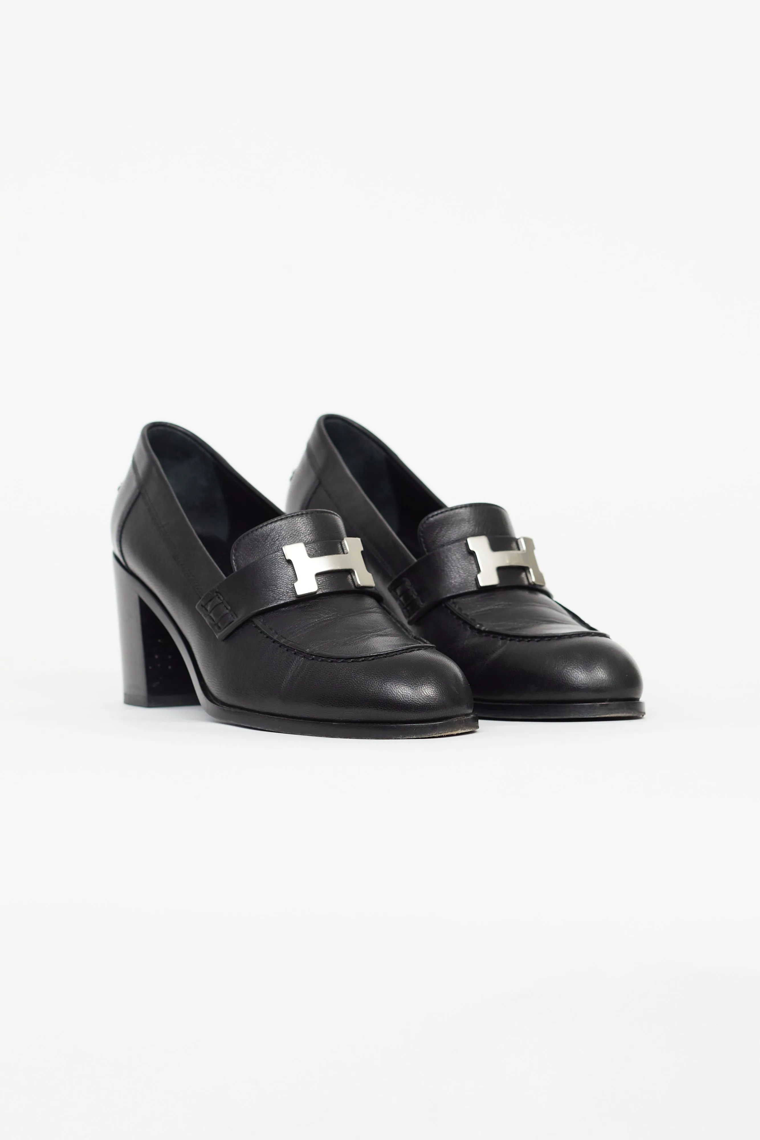 Black Leather Dauphine Heeled Loafer