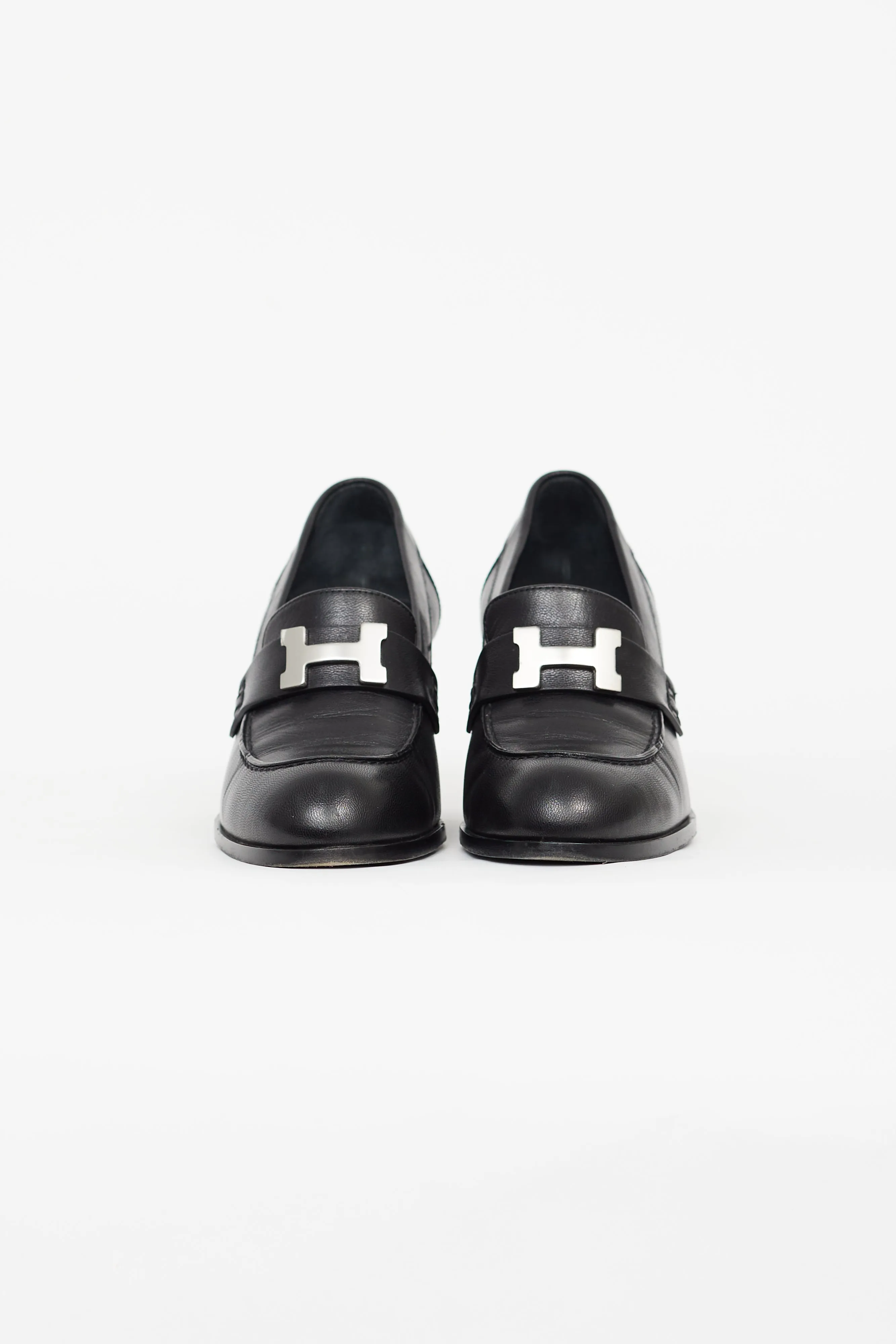 Black Leather Dauphine Heeled Loafer