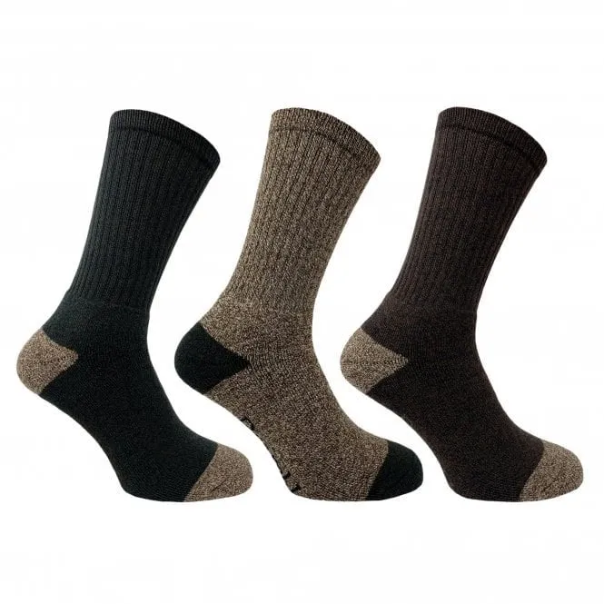 Bramble Mens Docks All Terrain Socks 3PK Khaki 6-11