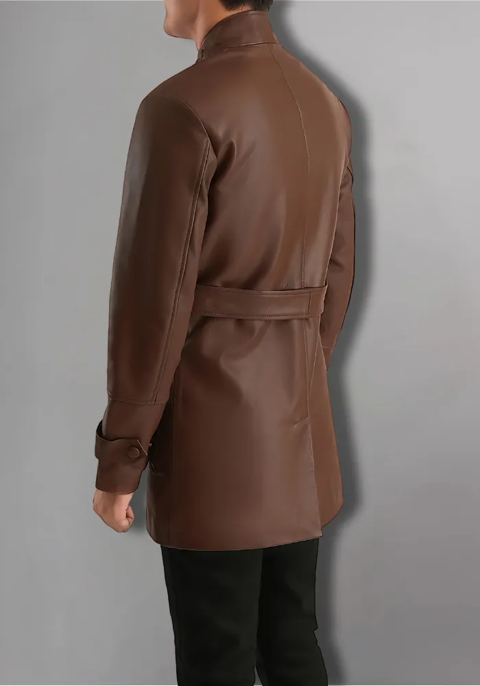 Dark Brown Button Pocket Leather Jacket