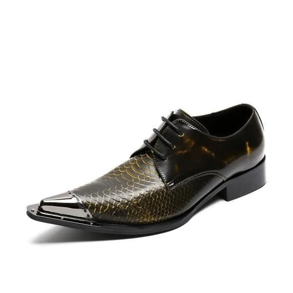 Exquisite CrocLeather Pointed Toe Oxfords