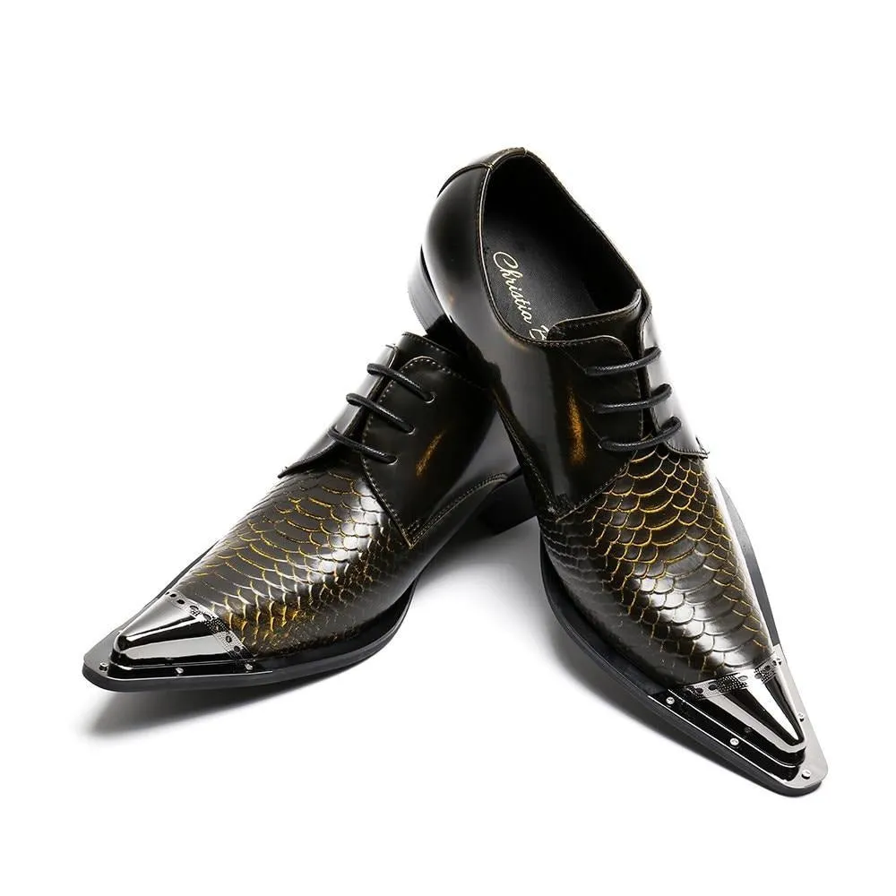 Exquisite CrocLeather Pointed Toe Oxfords