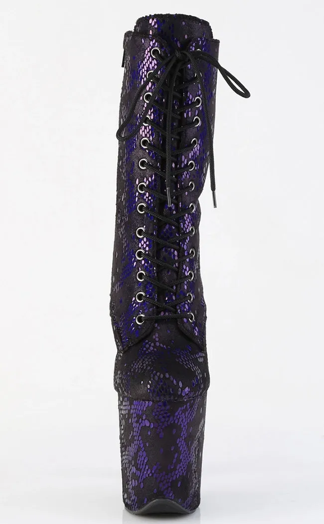 FLAMINGO-1040SPF Purple Metallic Snake Print Ankle Boots