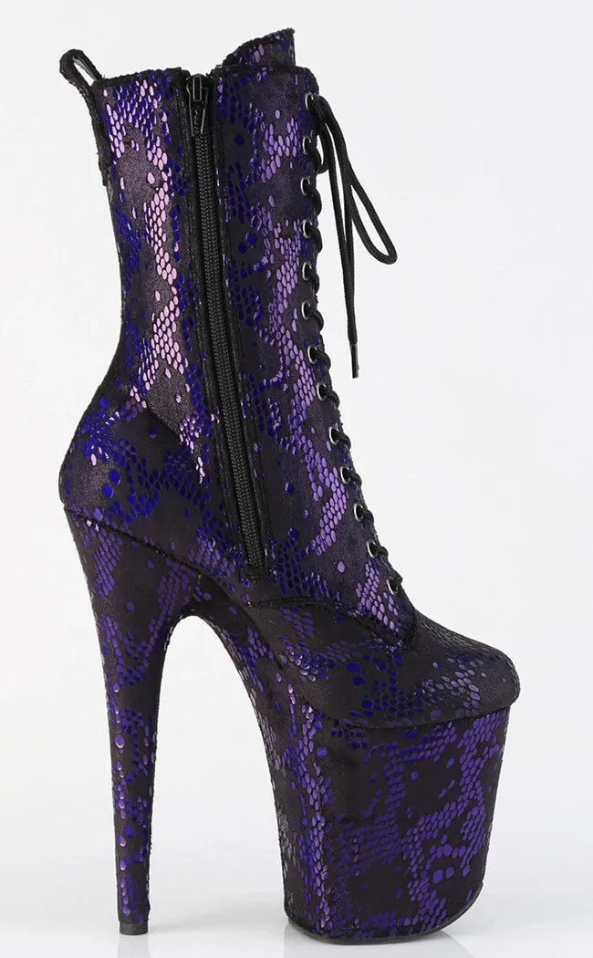 FLAMINGO-1040SPF Purple Metallic Snake Print Ankle Boots