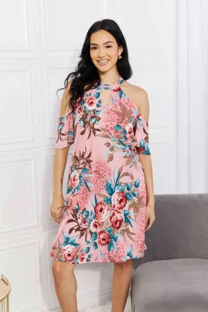 Full Size Fresh-Cut Flowers Cold-Shoulder Dress