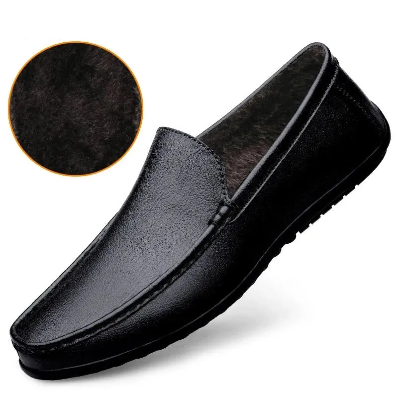 Genuine Leather Loafers Men Design Fashion Slip Soft Flat Handmade Boat Shoes