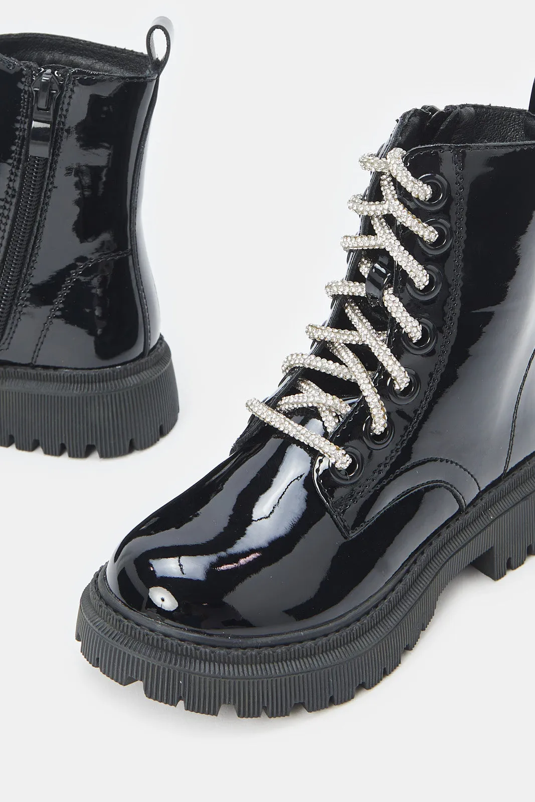 Girls Black Patent Ankle Boots