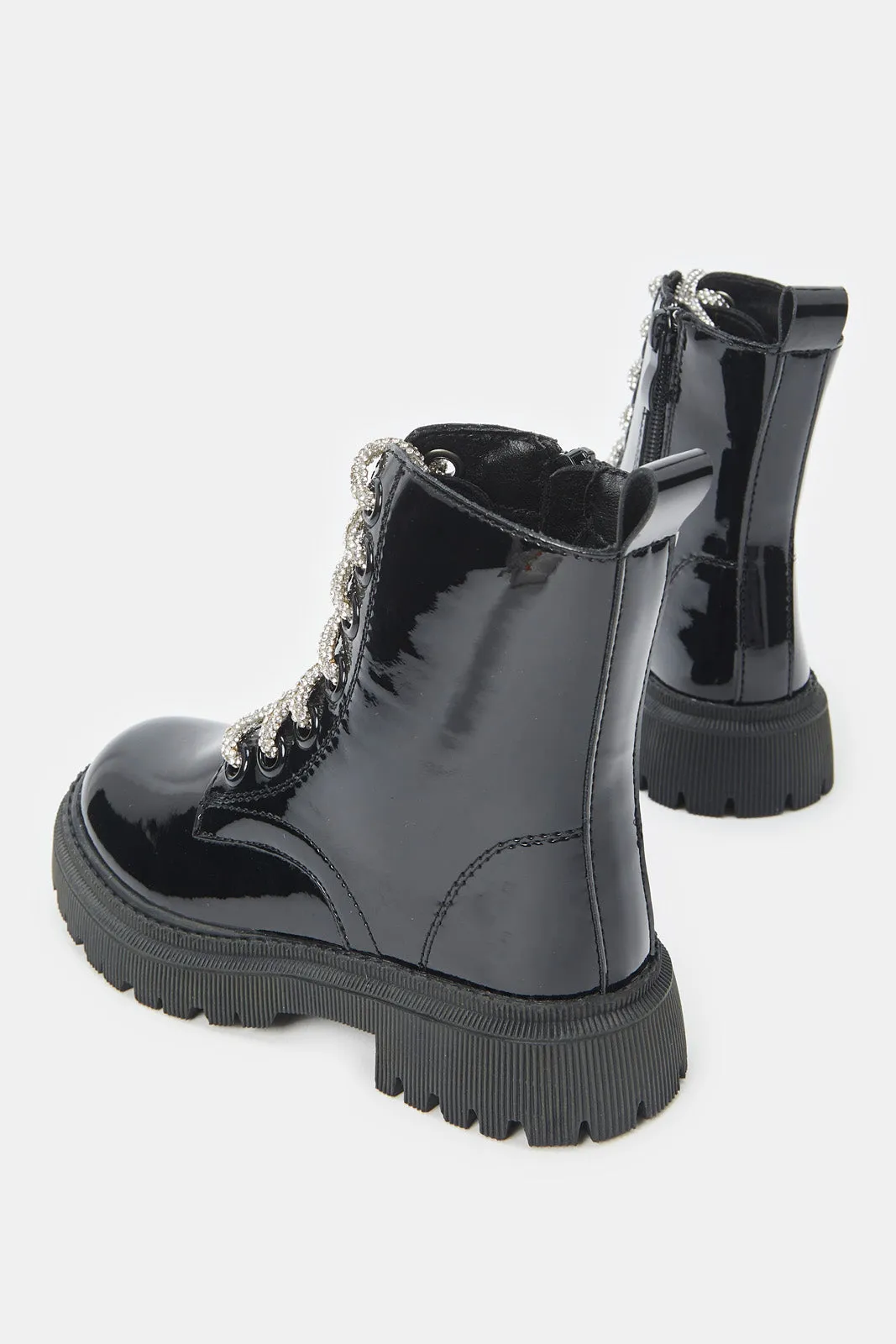 Girls Black Patent Ankle Boots