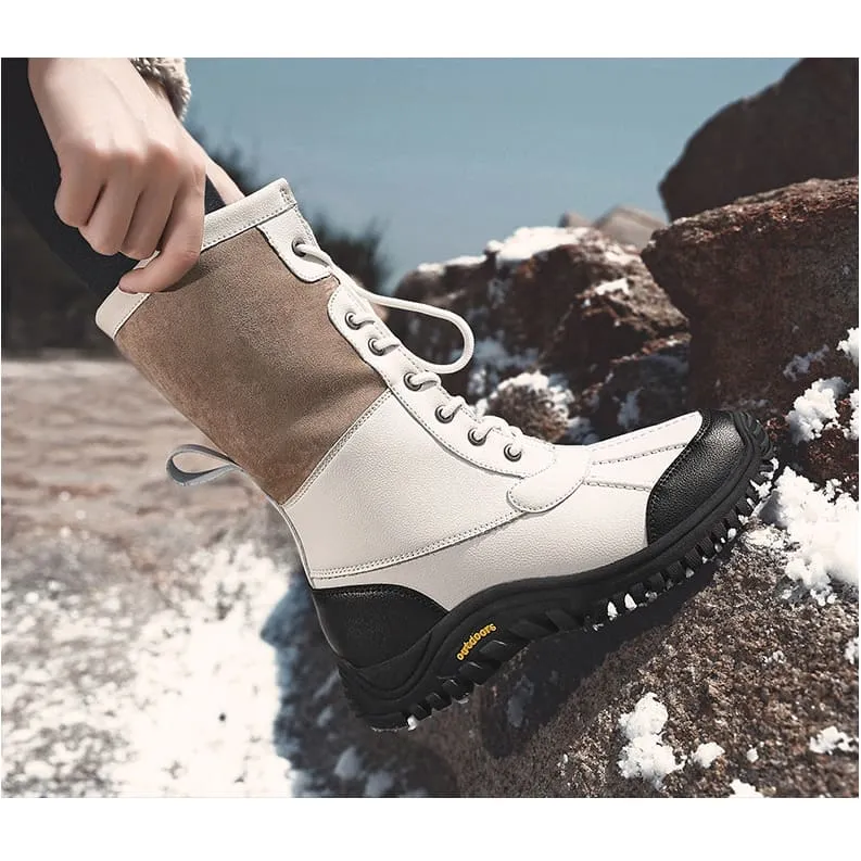 High Top Waterproof Lace-Up Plush Lining Snow PU Leather Boots