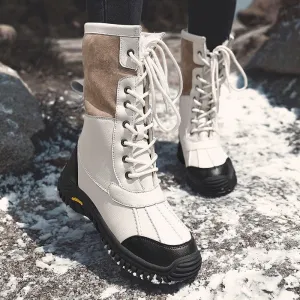 High Top Waterproof Lace-Up Plush Lining Snow PU Leather Boots