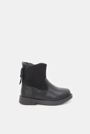 Infant Girls Black Bow Detail Ankle Boots