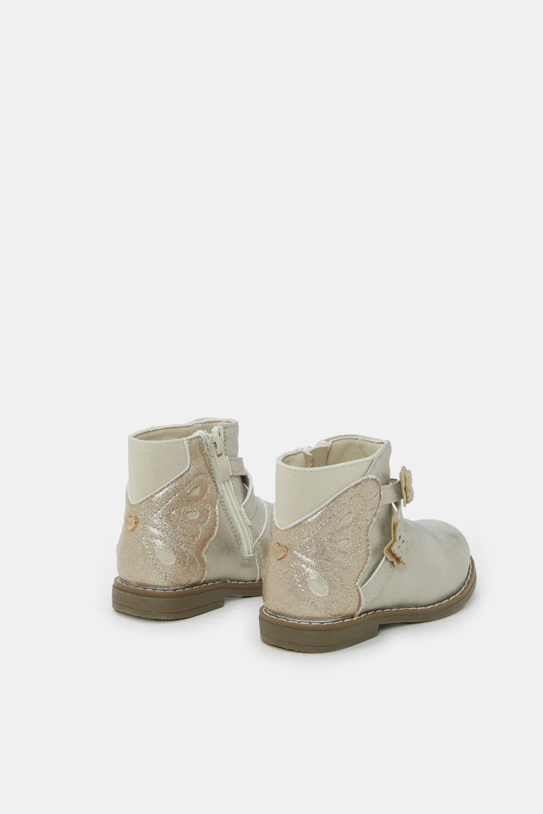 Infant Girls Cream Butterfly Ankle Boots