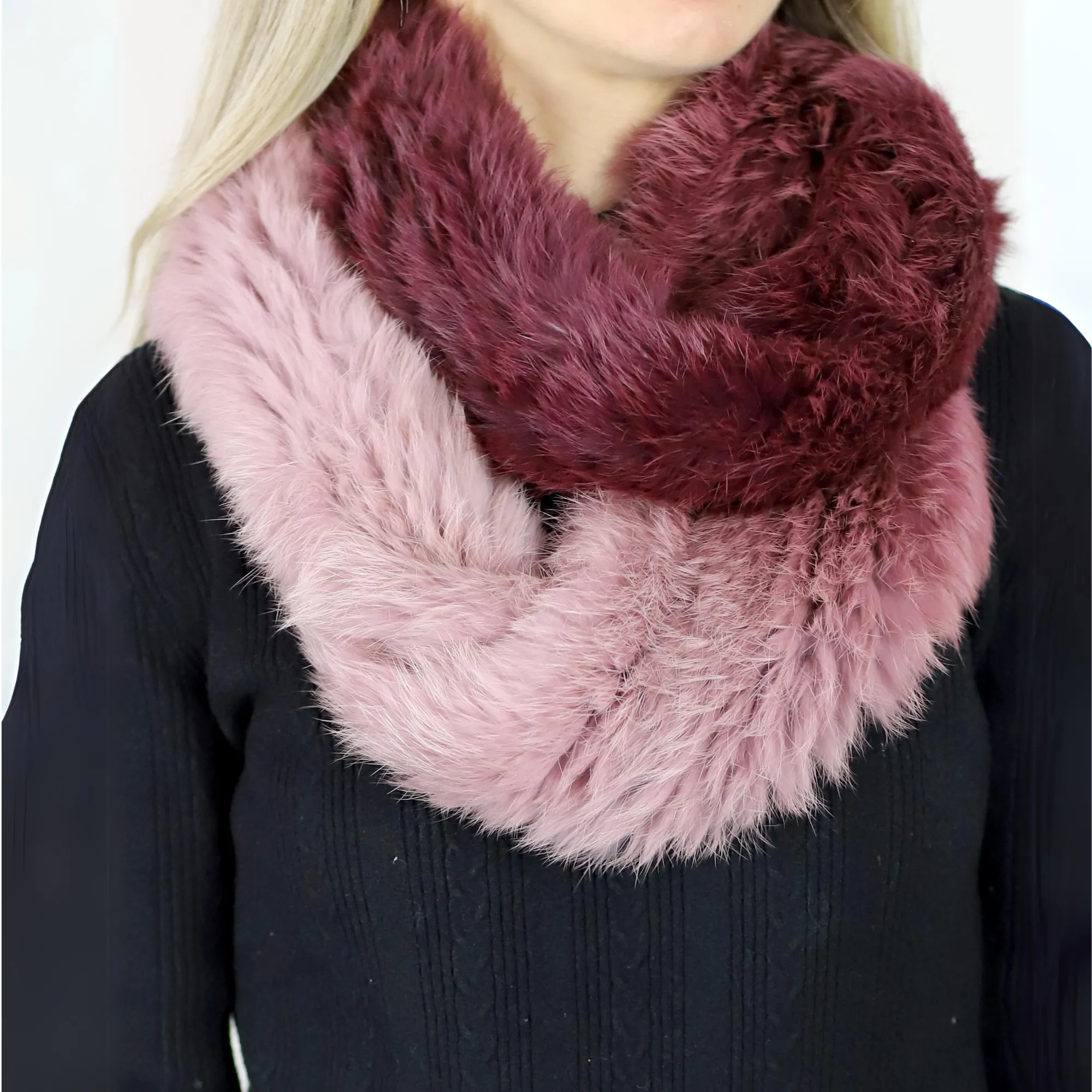 Infinity Cozy Fur Muffler - Blush/Red