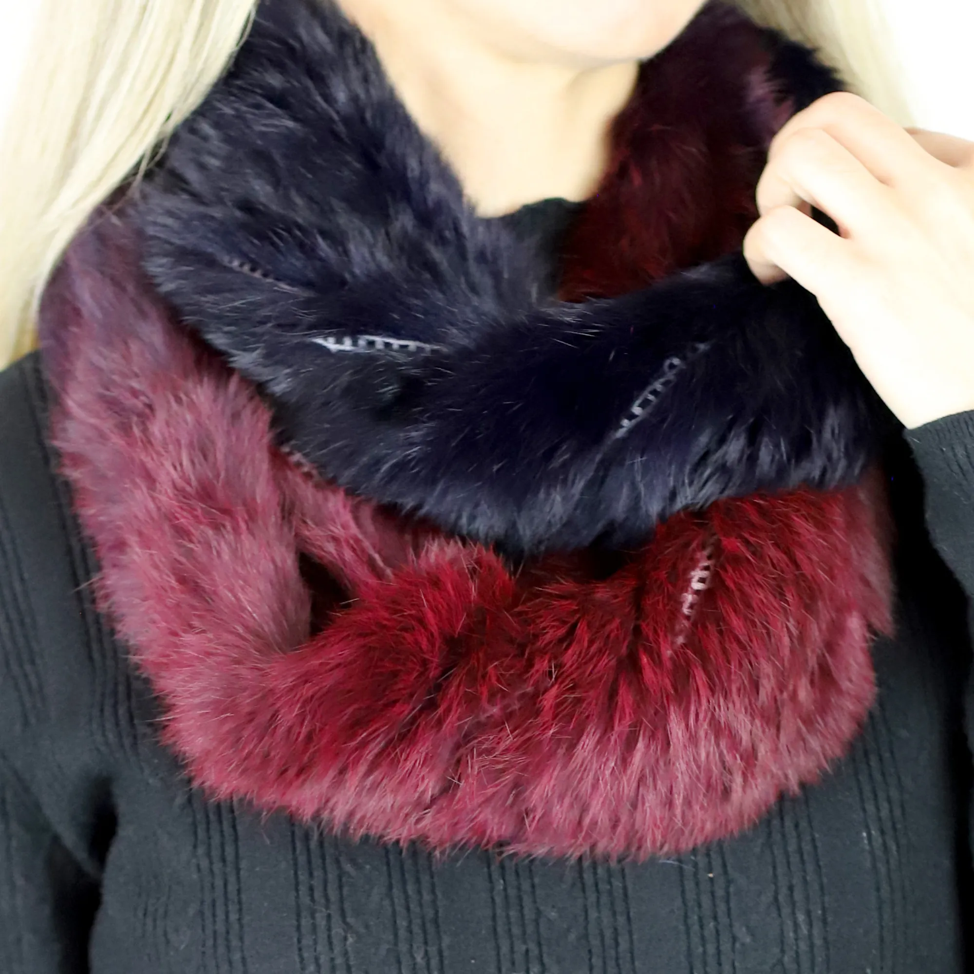 Infinity Cozy Fur Muffler - Navy/Wine