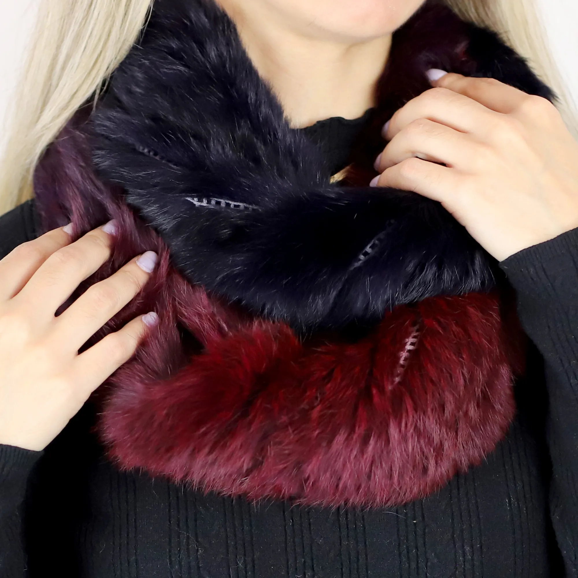 Infinity Cozy Fur Muffler - Navy/Wine