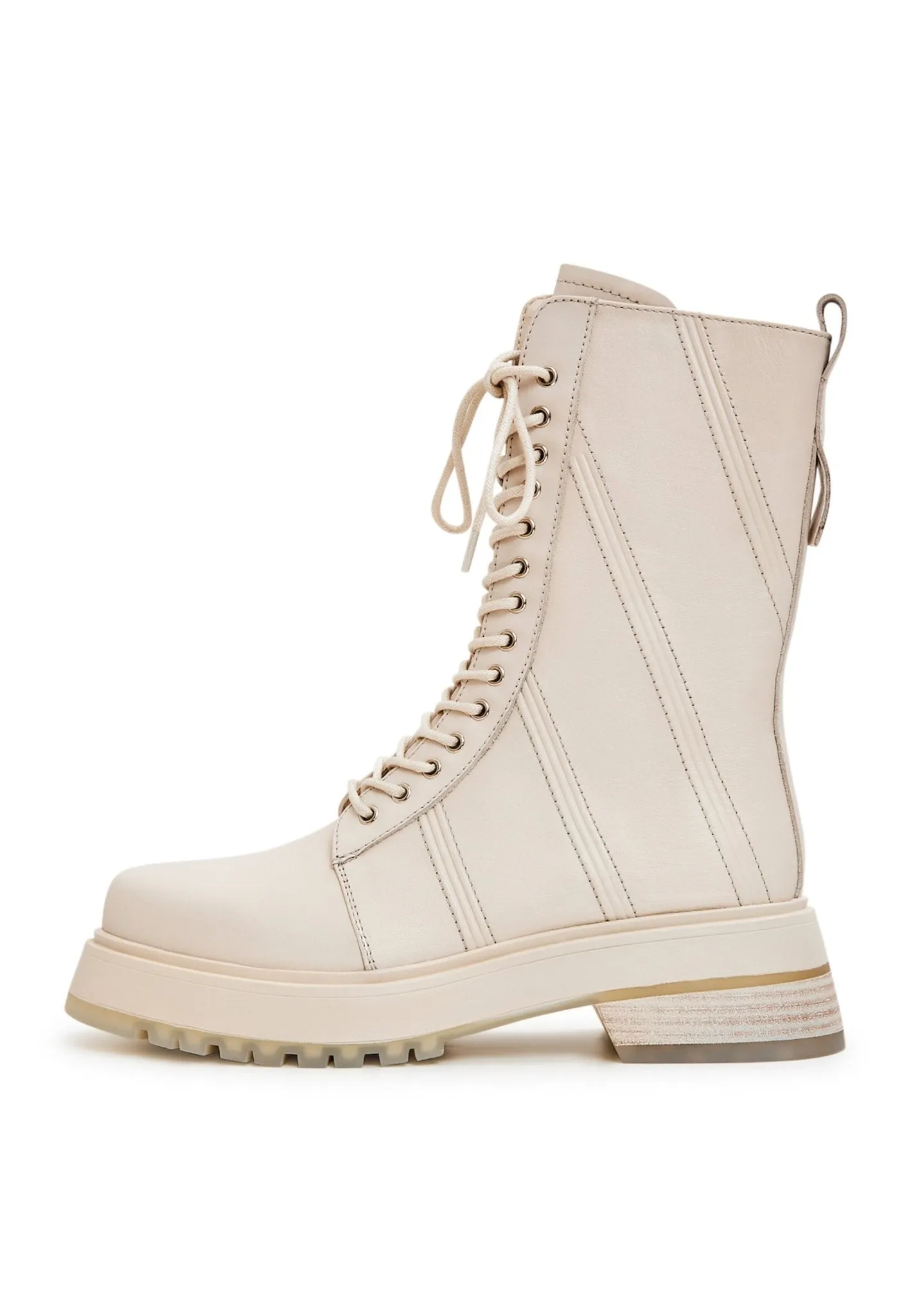 Leather Lace-up Ankle Boots - Beige