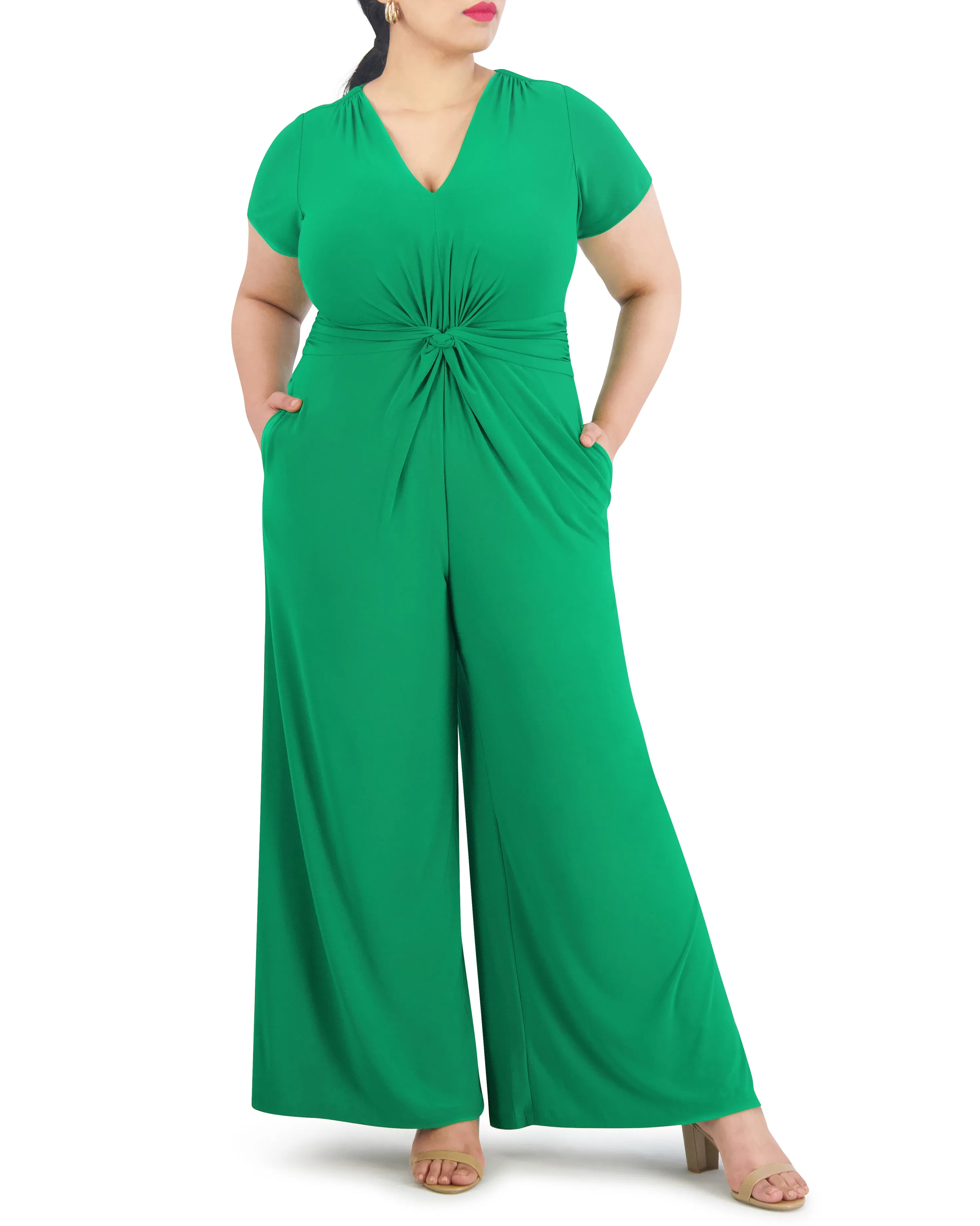 Plus-Size Twist-Front Flared-Leg Jumpsuit