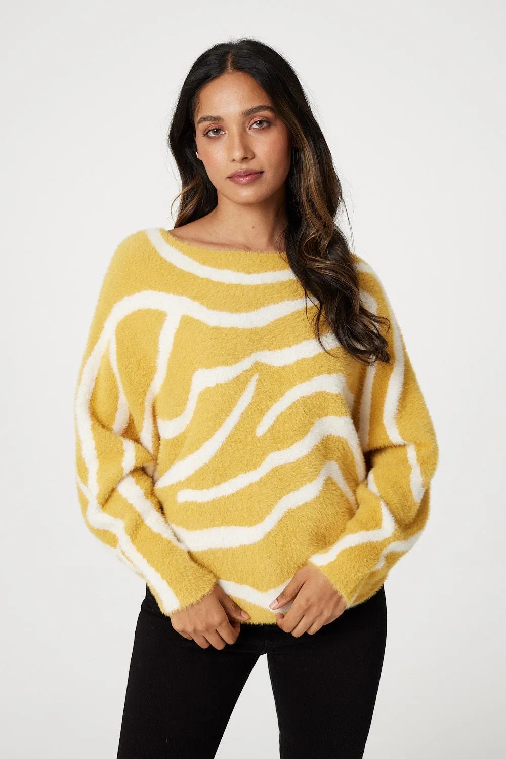 Printed Batwing Sleeve Knit Jumper