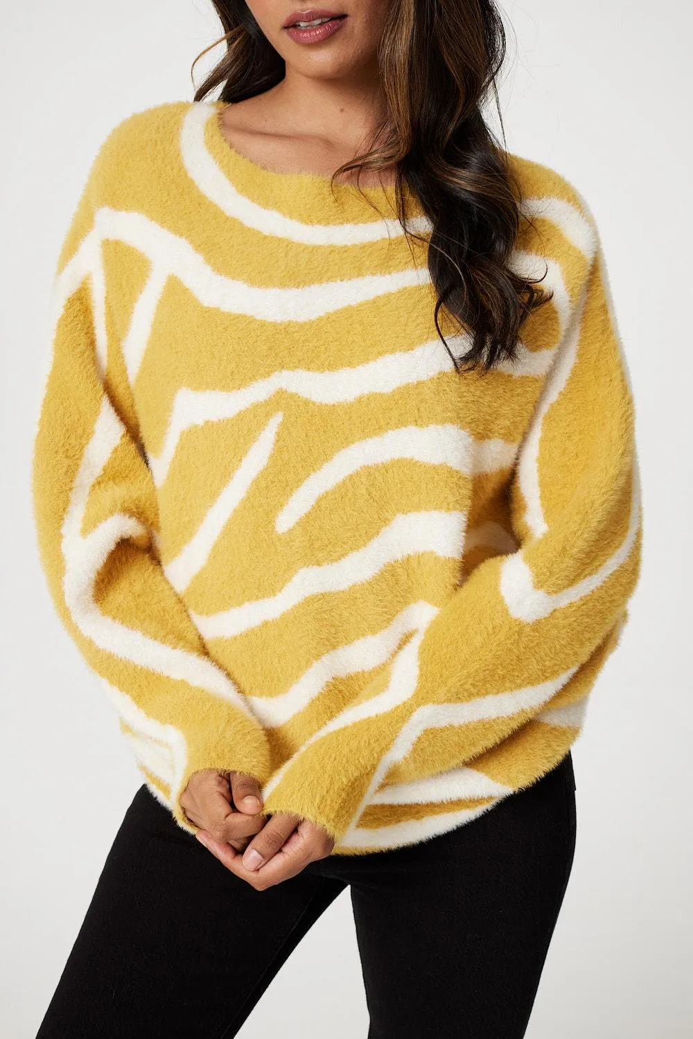 Printed Batwing Sleeve Knit Jumper