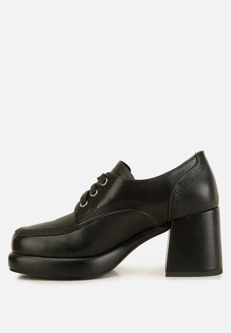 Quecha Leather Block Heel Oxfords in Black