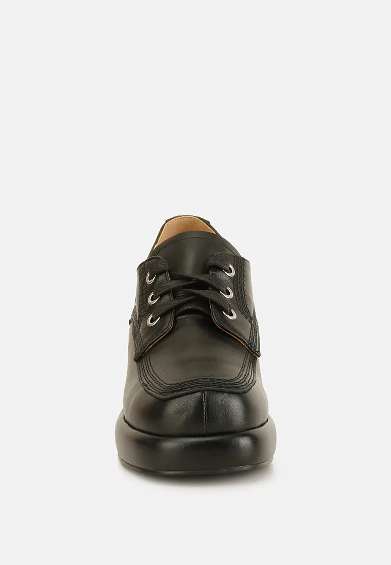 Quecha Leather Block Heel Oxfords in Black