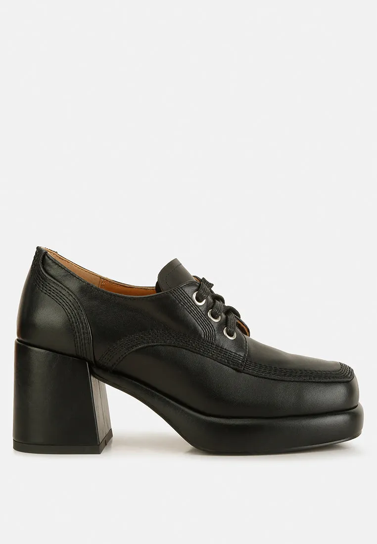 Quecha Leather Block Heel Oxfords in Black