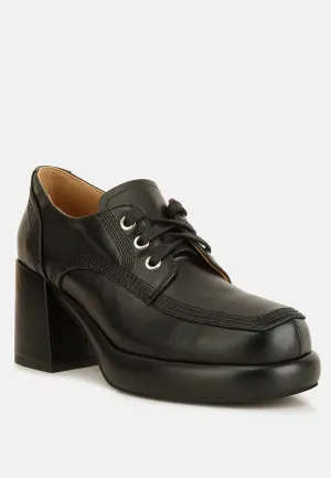 Quecha Leather Block Heel Oxfords in Black