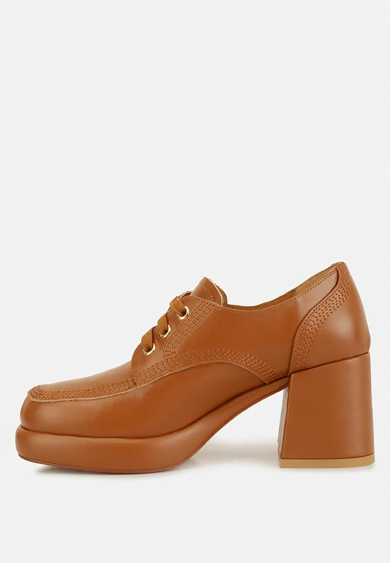 Quecha Leather Block Heel Oxfords in Tan