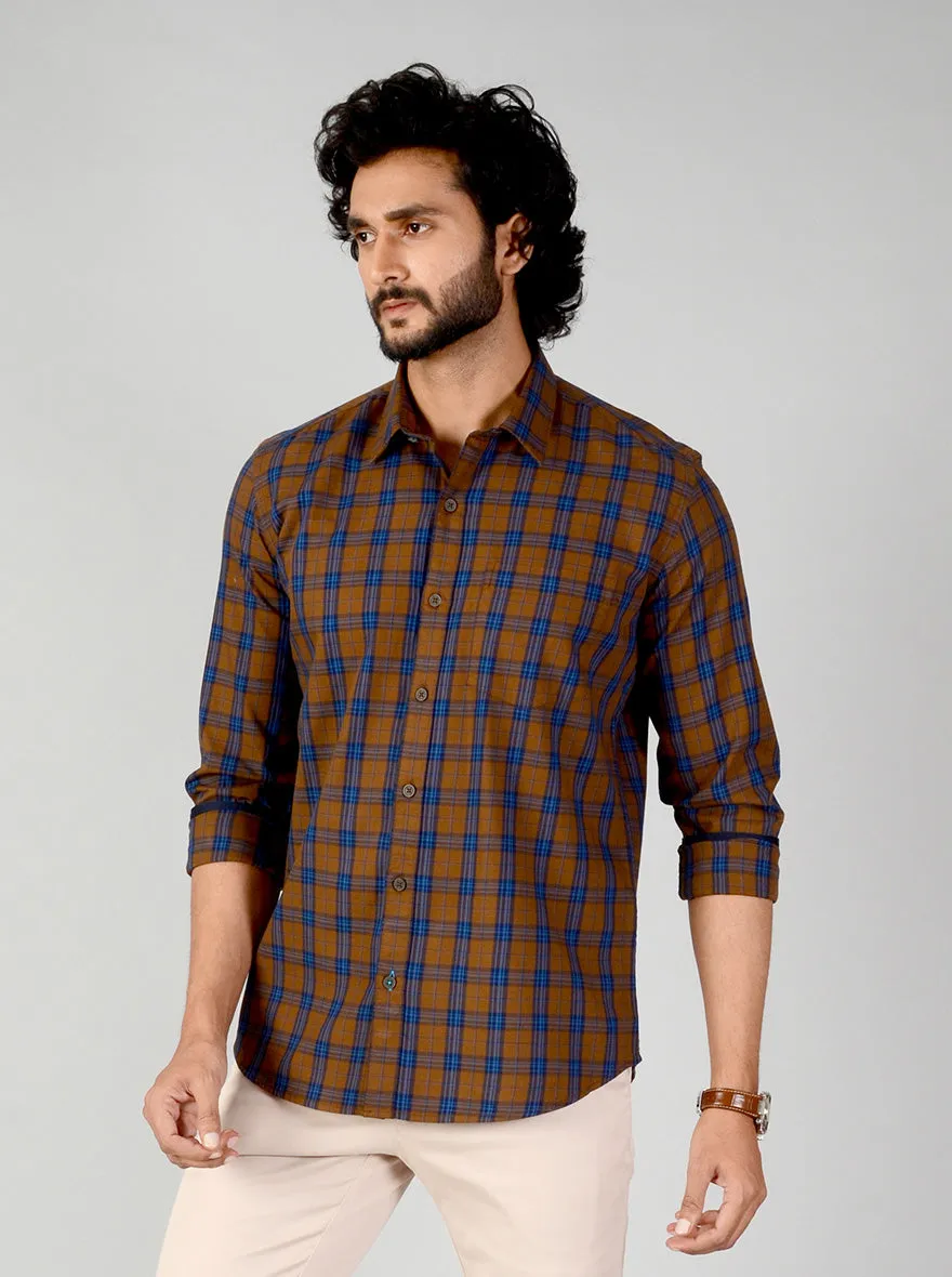 Rubber Brown Checked Smart Fit Casual Shirt | Greenfibre