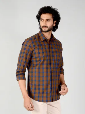 Rubber Brown Checked Smart Fit Casual Shirt | Greenfibre