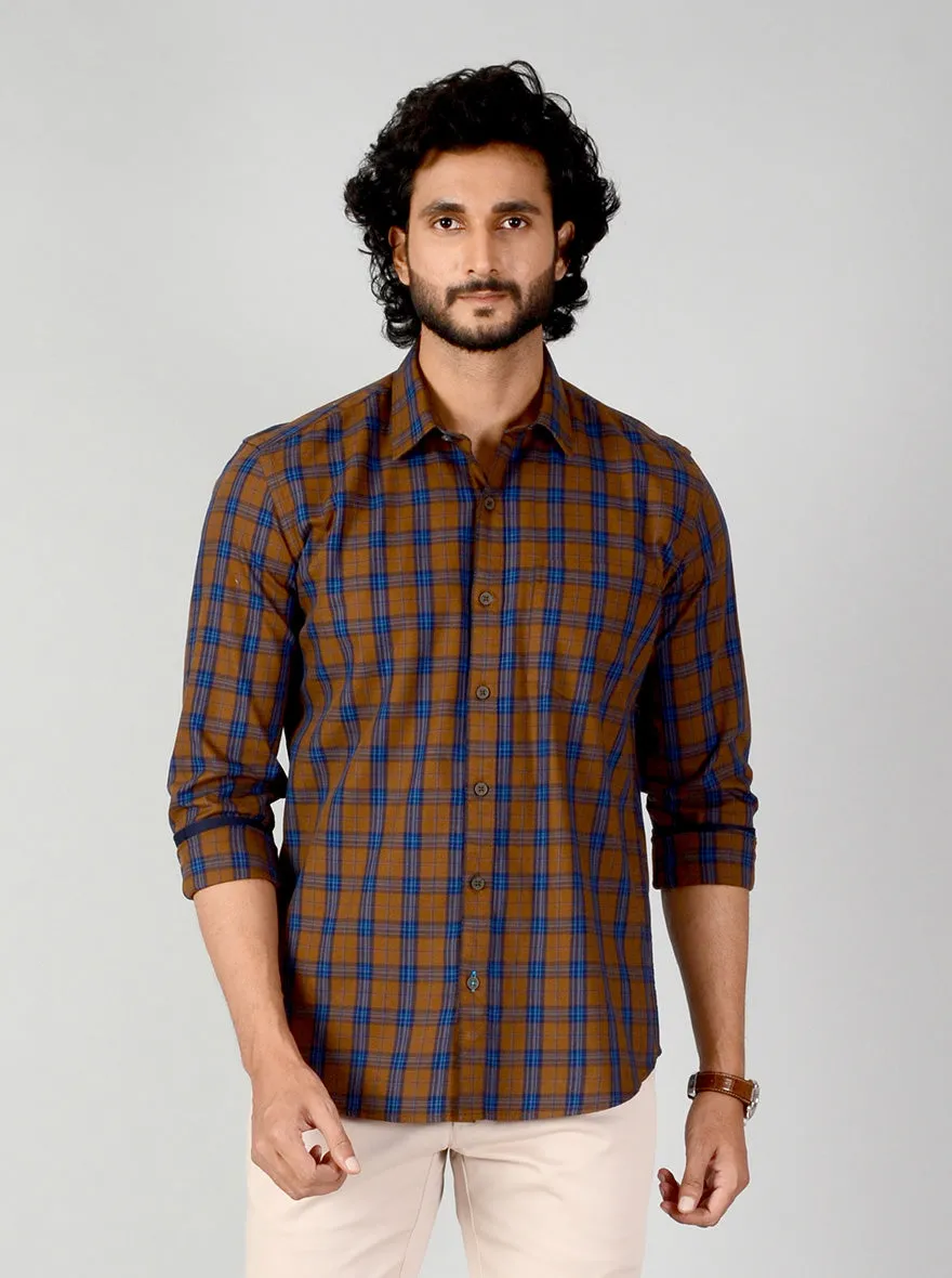 Rubber Brown Checked Smart Fit Casual Shirt | Greenfibre