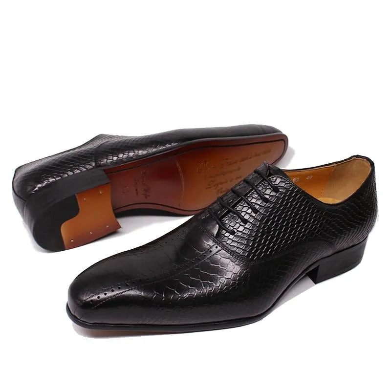 Snakeskin Elegance: Handmade Pointed Toe Oxford Dress Shoes