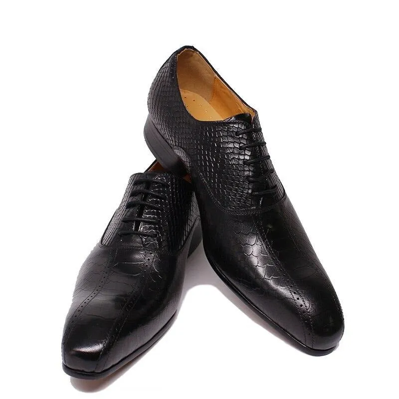 Snakeskin Elegance: Handmade Pointed Toe Oxford Dress Shoes