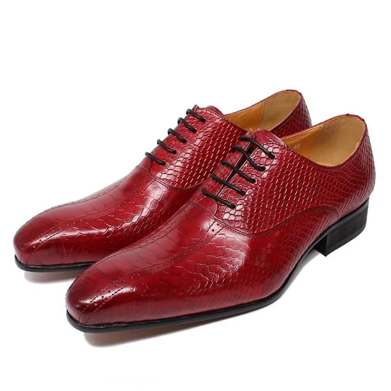 Snakeskin Elegance: Handmade Pointed Toe Oxford Dress Shoes