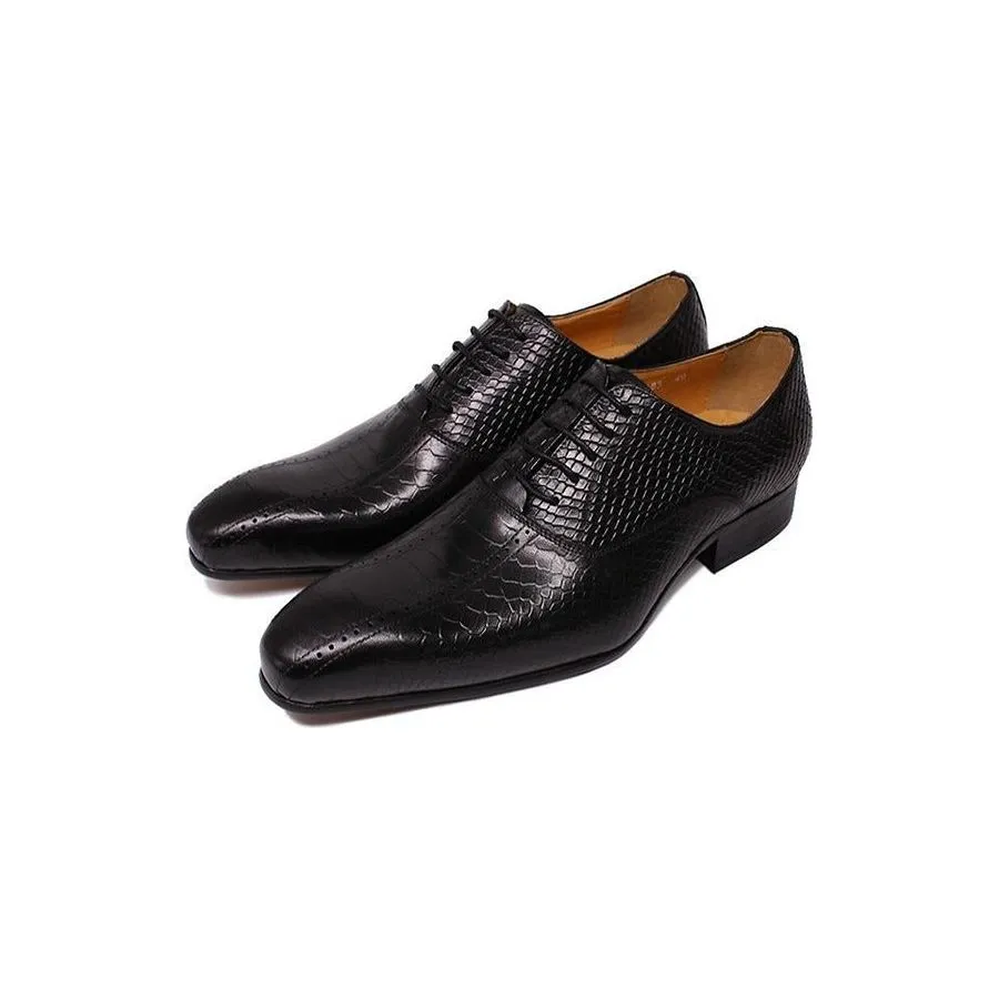 Snakeskin Elegance: Handmade Pointed Toe Oxford Dress Shoes