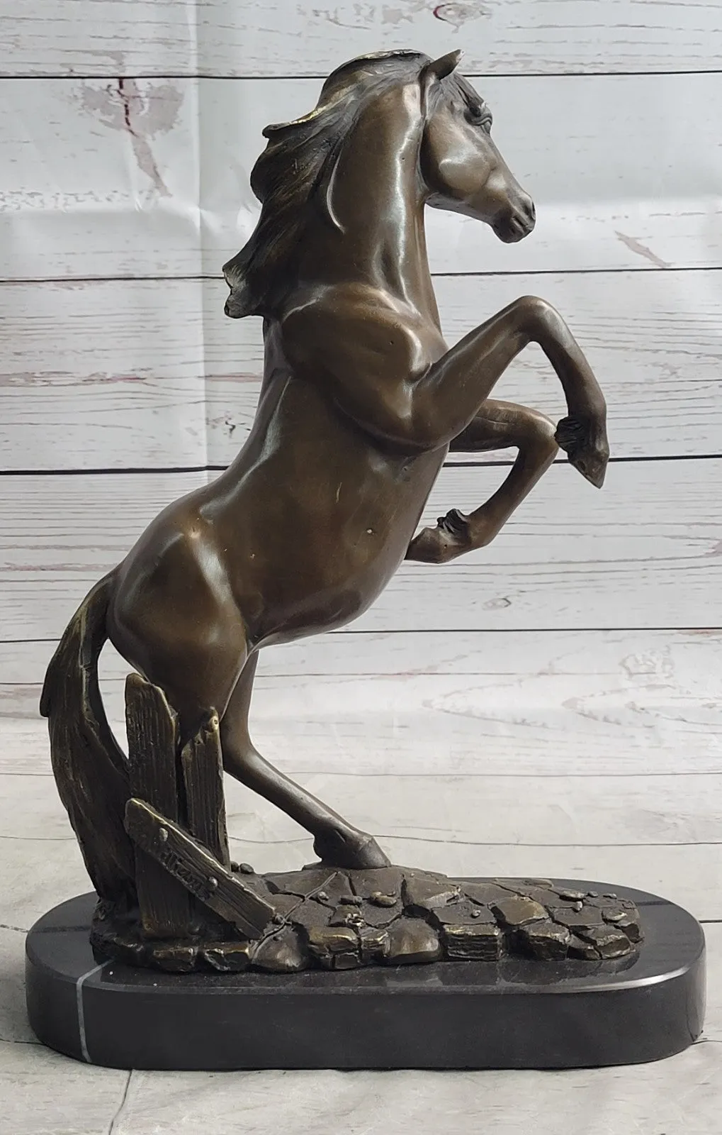 Striking Rearing Horse Bronze Sculpture Figurine Arabian Stallion Decor