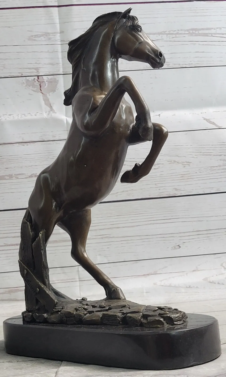 Striking Rearing Horse Bronze Sculpture Figurine Arabian Stallion Decor