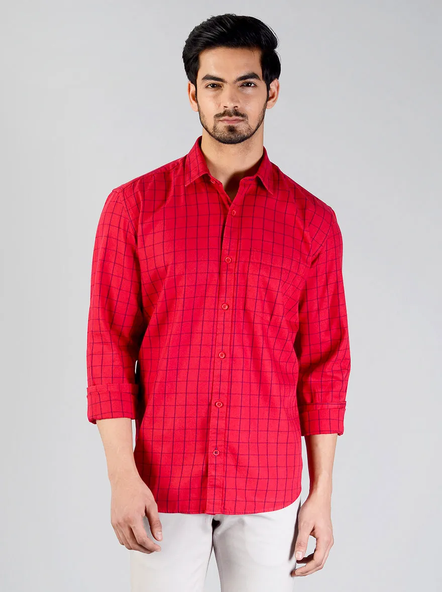 Tango Red Checked Smart Fit Casual Shirt | Greenfibre