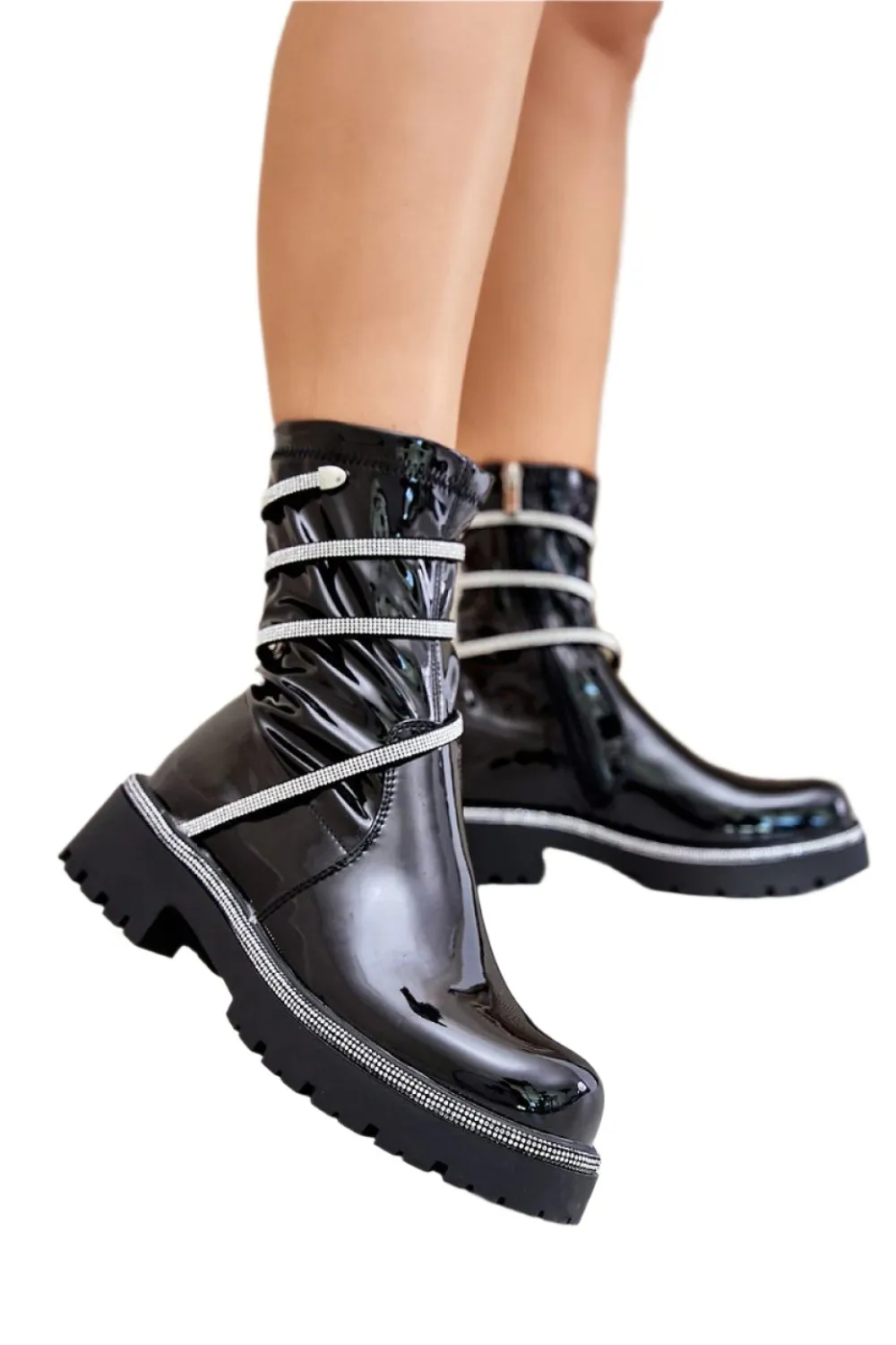 TEEK - Black Ankle Wrapped Snake Boots