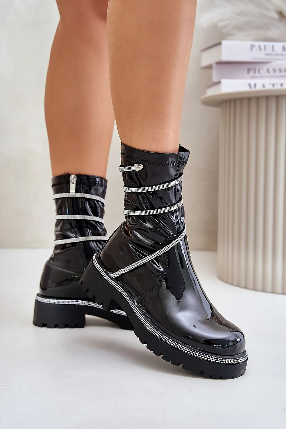 TEEK - Black Ankle Wrapped Snake Boots