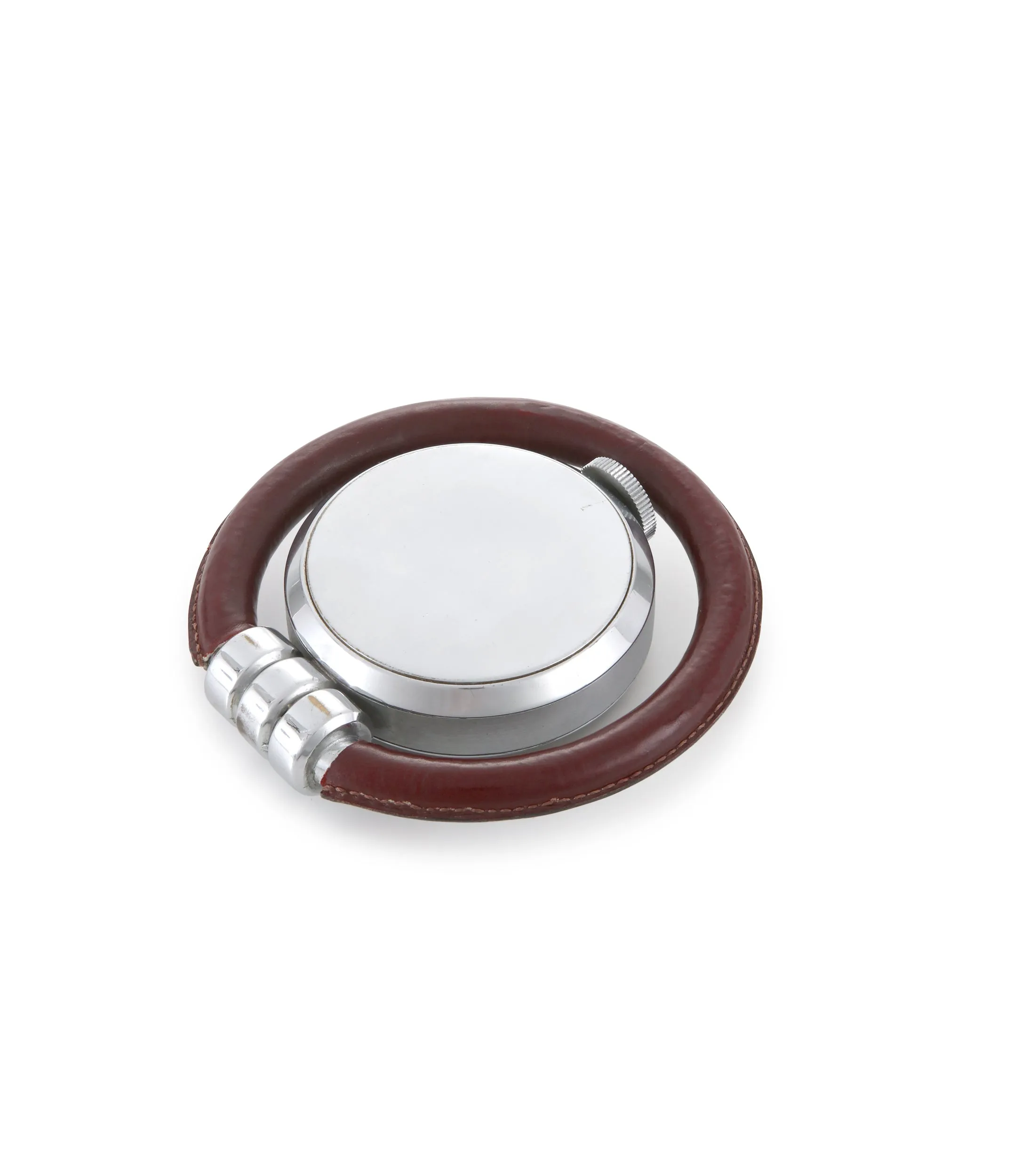 Travel Alarm Clock | “Ring” Style | Stainless Steel & Leather Case