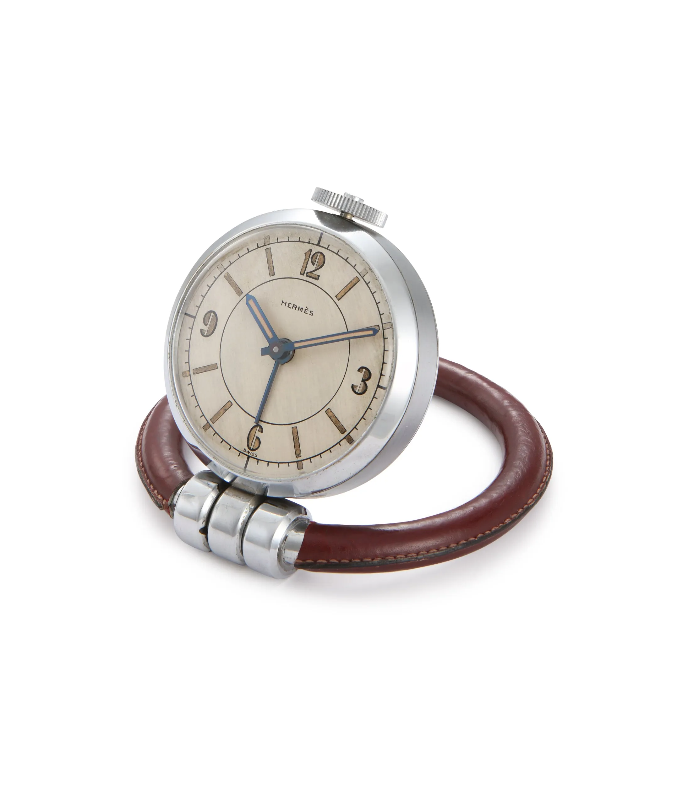 Travel Alarm Clock | “Ring” Style | Stainless Steel & Leather Case