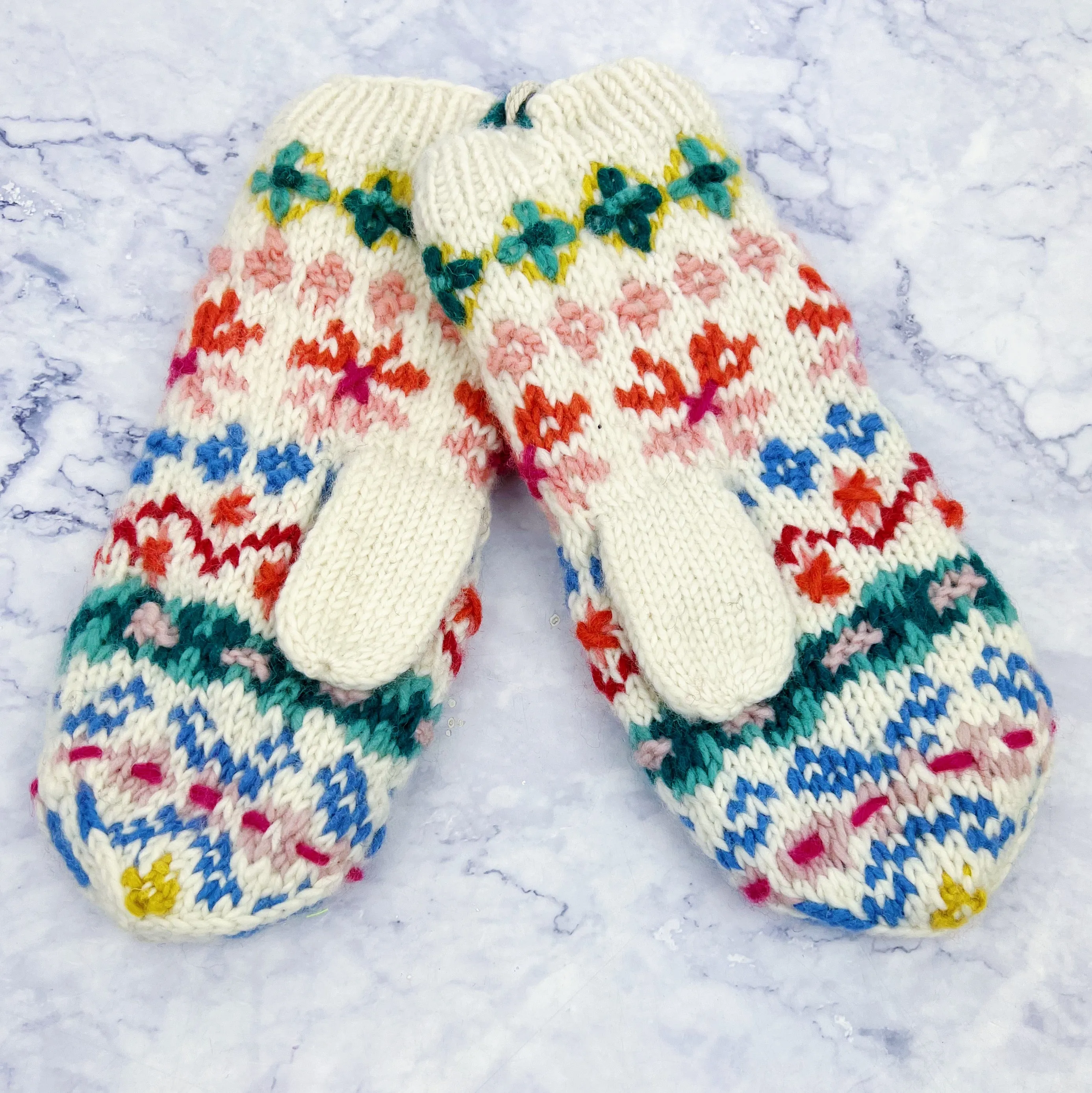 White Winter Whimsy Knit Mittens